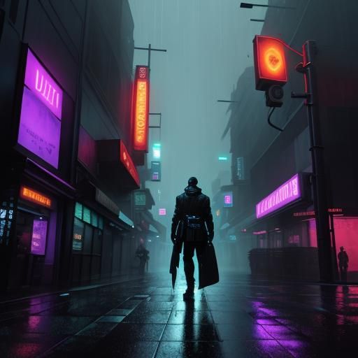Cyberpunk Cityscape: Neon Reflections in the Rain