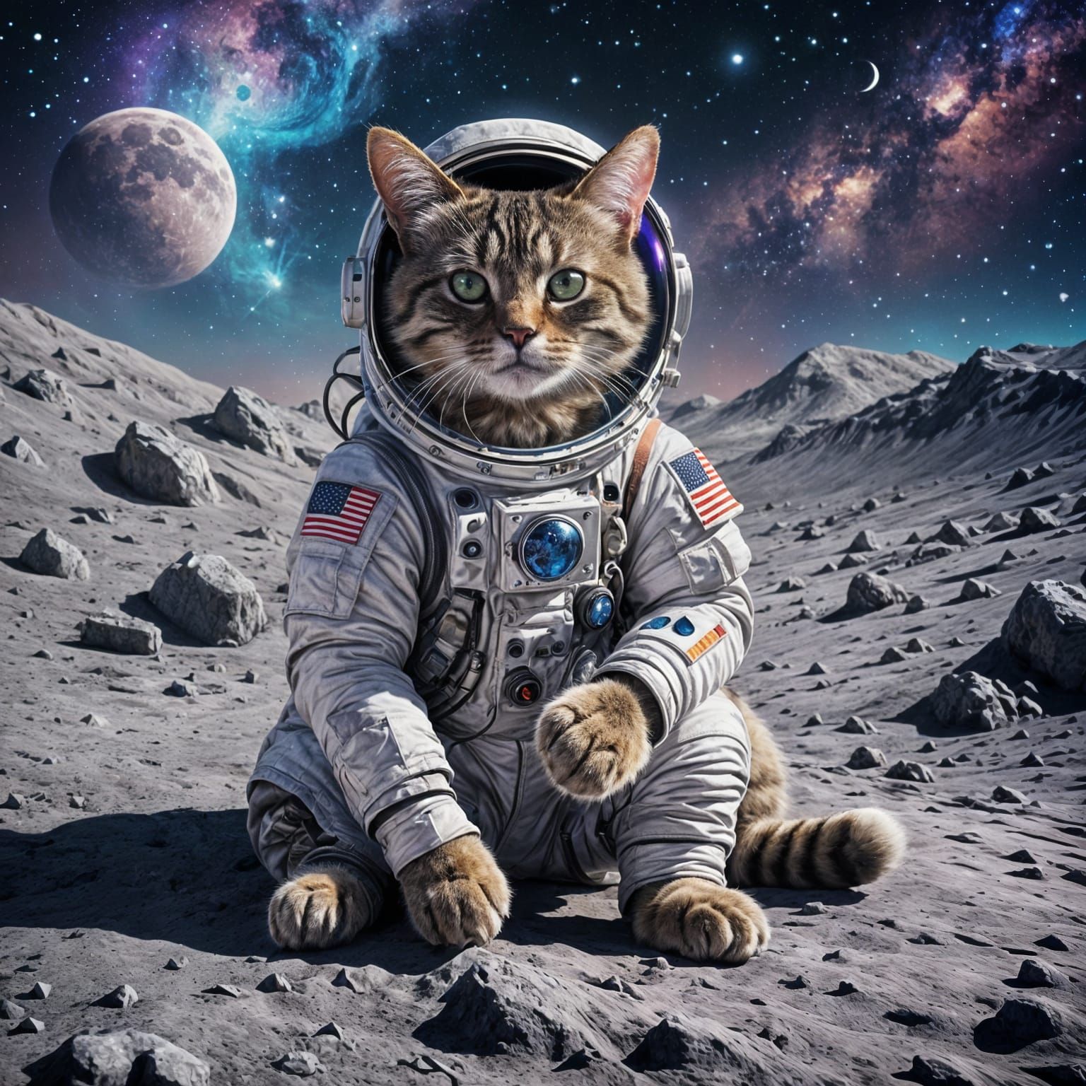 Astronaut Cat Sitting on the Moon