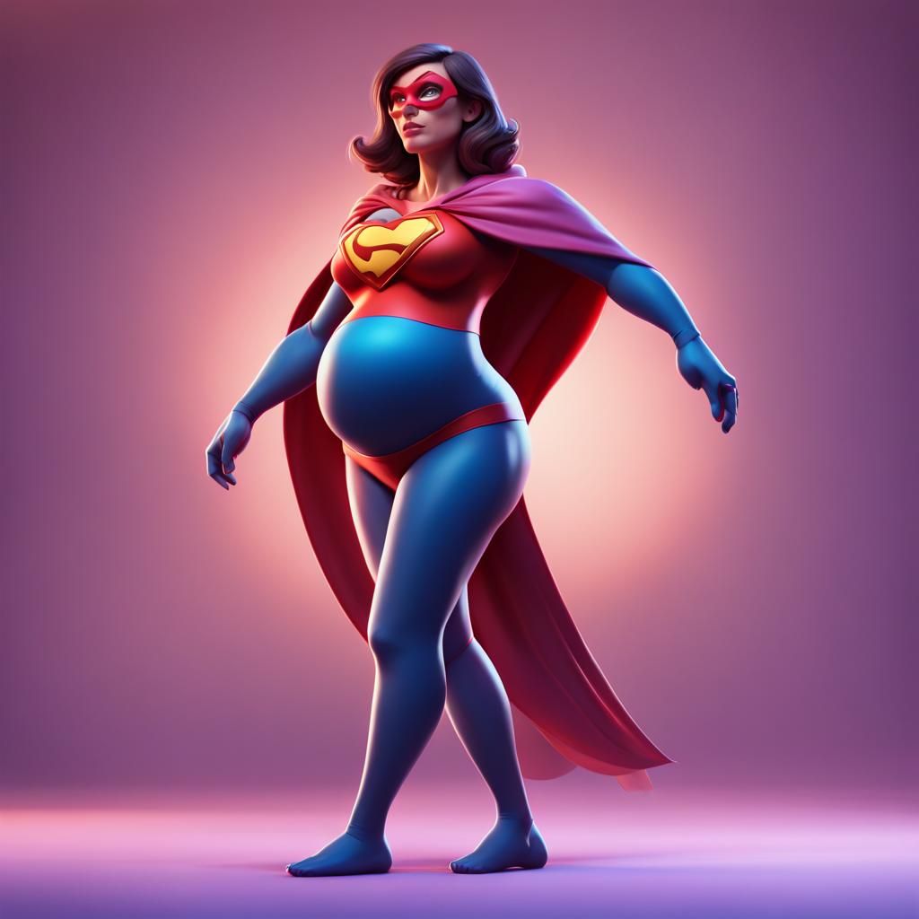 Pregnant Superhero in 3D Digital Art Style