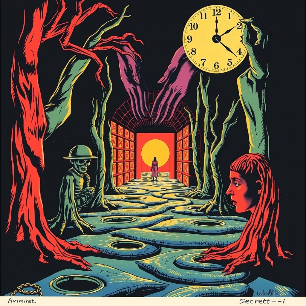 Surreal Allegory Serigraph in WPA Style