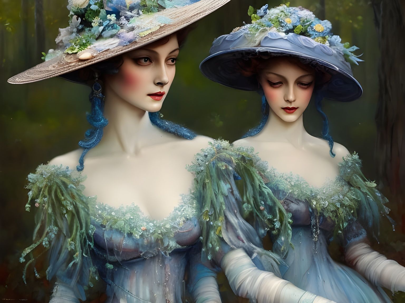 Elaborate Hat on Mannequin in Dreamlike Forest