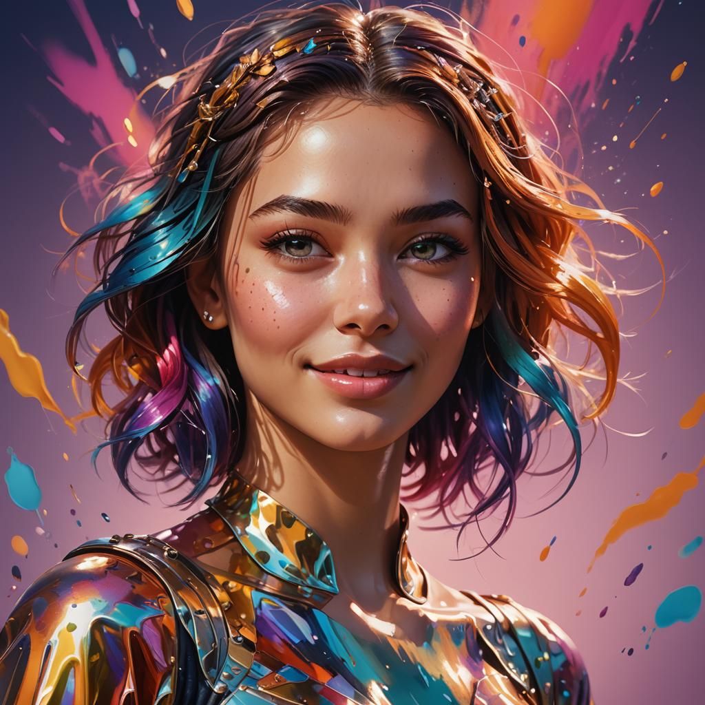 Hyperrealistic Portrait of a Girl with Metallic Accents