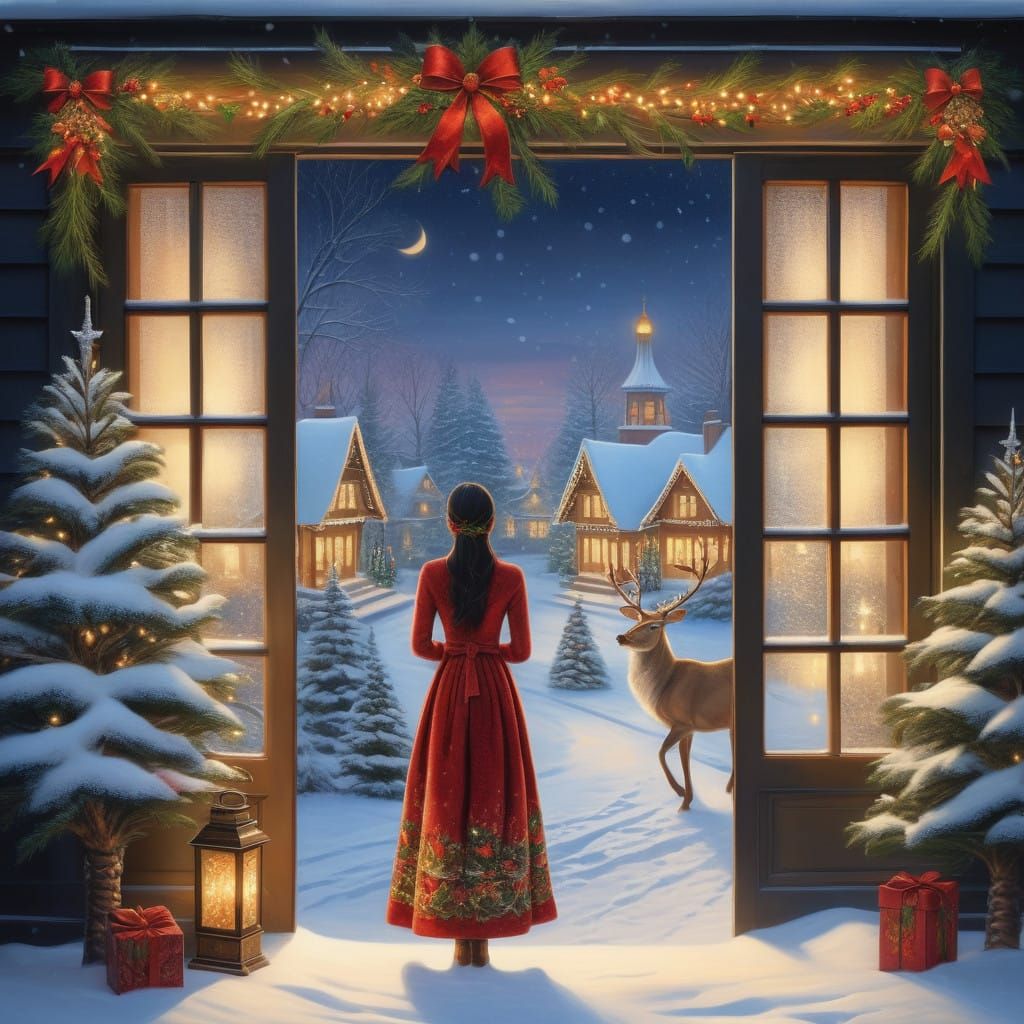 Enchanting Christmas Scene with a Young Thai Woman