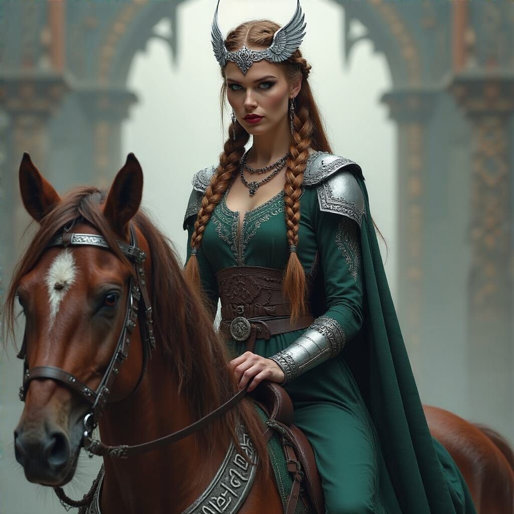 Viking Battle Goddess Olrun on Winged Horse