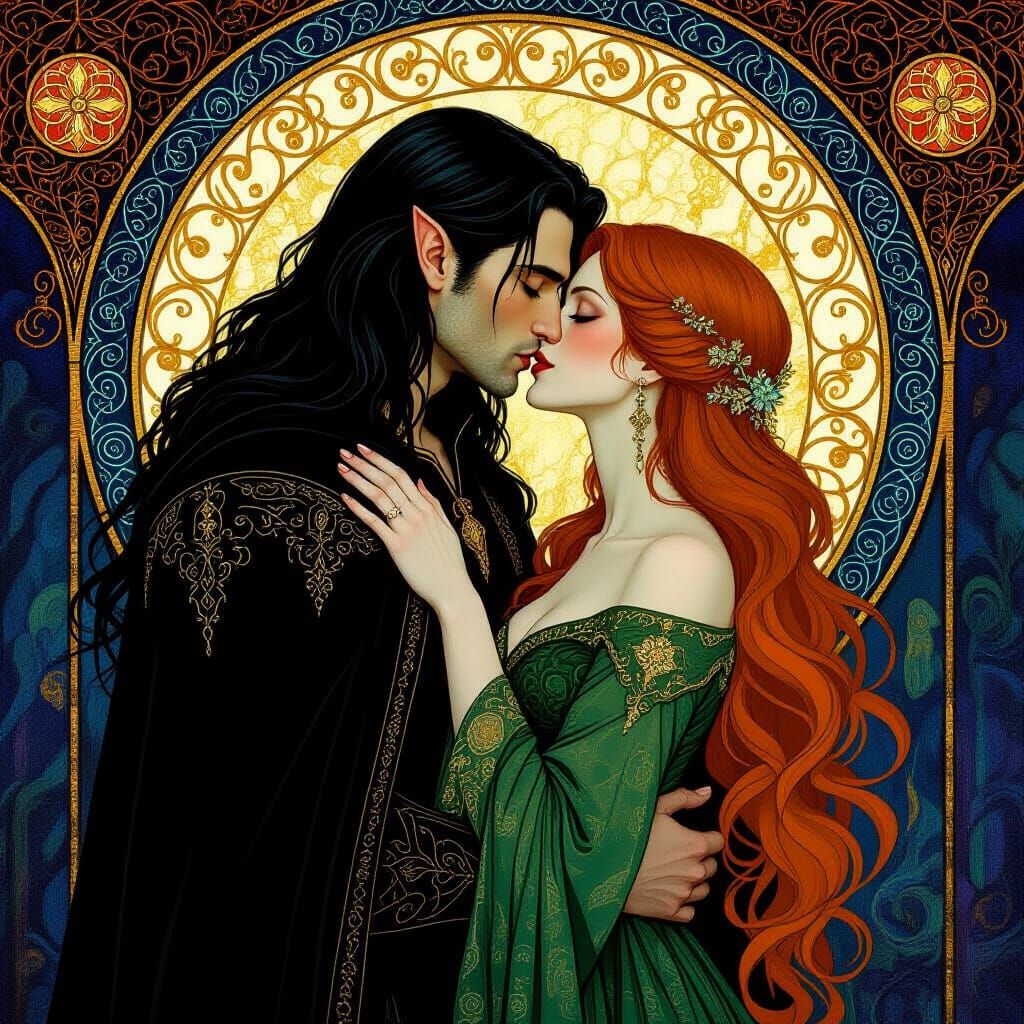 Dhampir's Kiss: A Matte Painting in Klimt Style