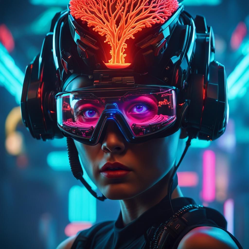 Coral Woman: Bioluminescent Anatomy in Cyberpunk Style