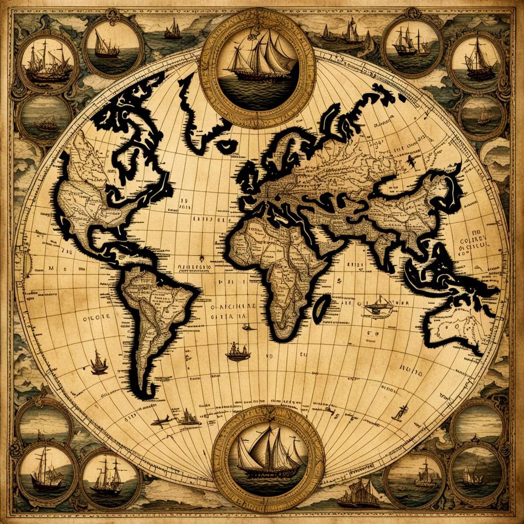 Antique Map of the Atlantic Ocean, 1492