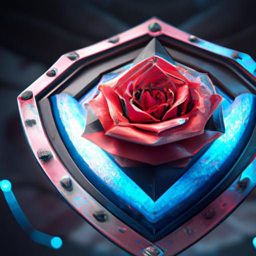 Hexagonal Shield Protecting a Rose in Dark Fantasy Style