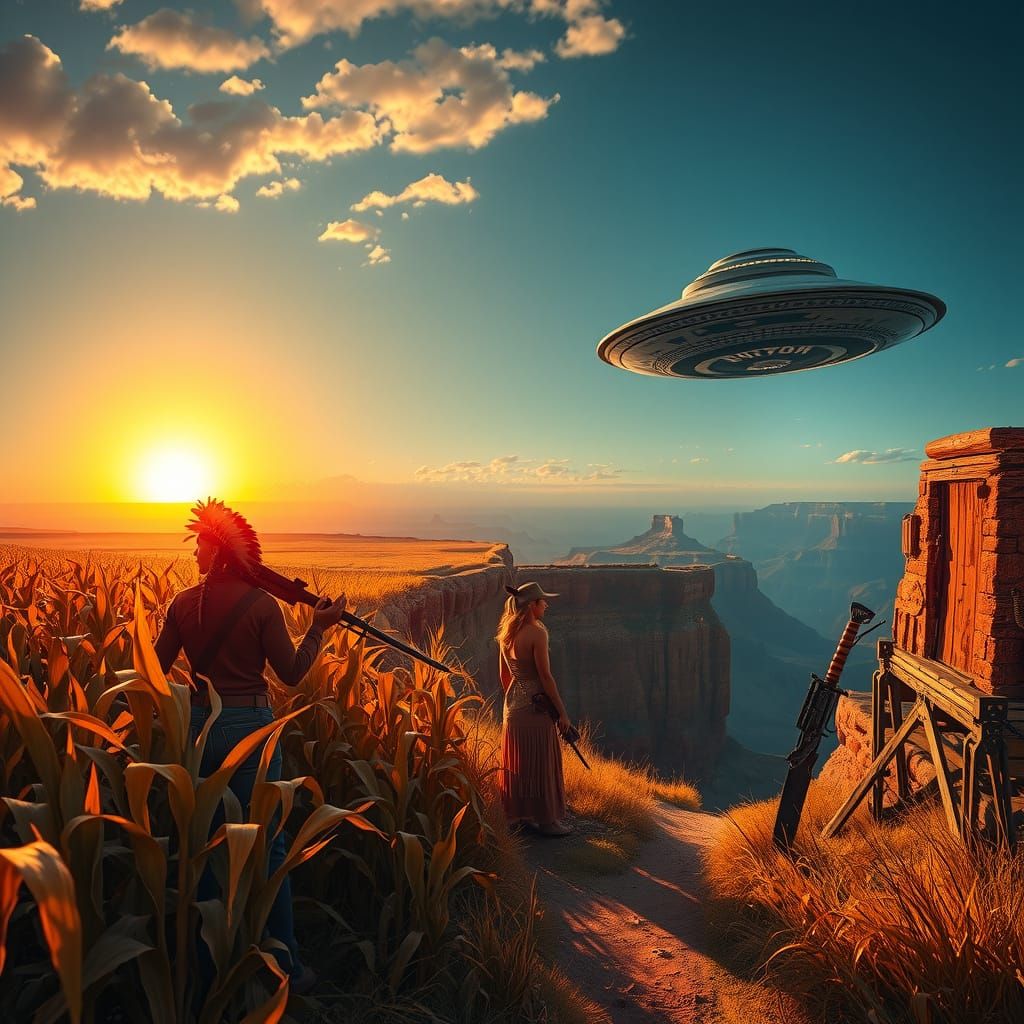 Surreal Texas Town Scene with UFO Destruction