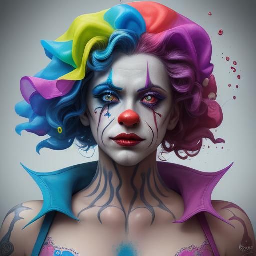 Hyperrealistic Laughing Clown with Colorful Background