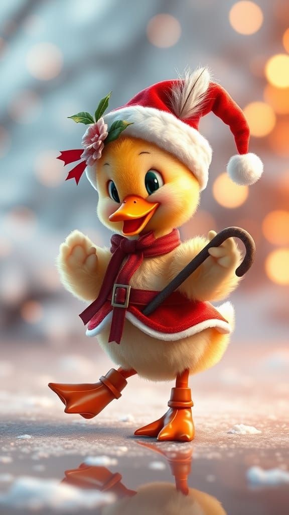 Adorable Baby Duck in Santa Outfit, Hyperrealistic Digital A...