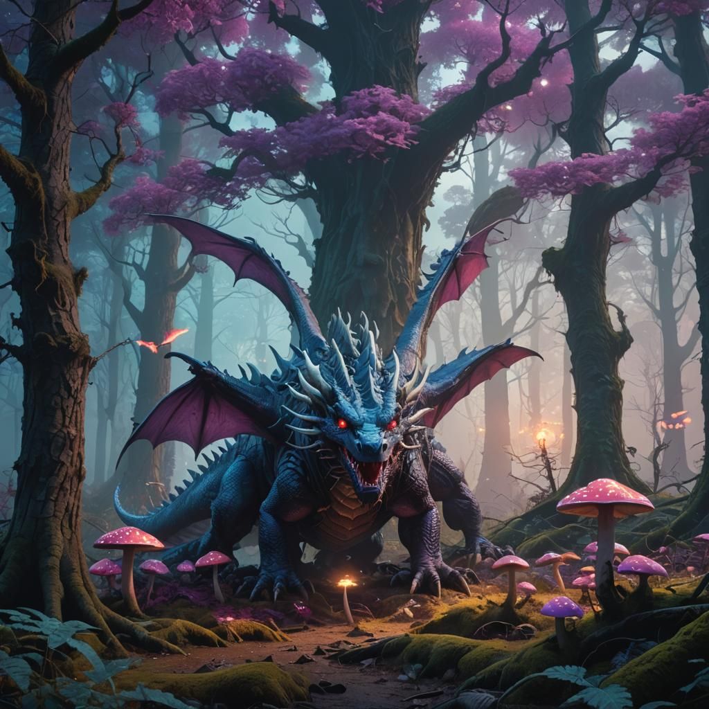 Dragon in Mystical Forest Concept Art