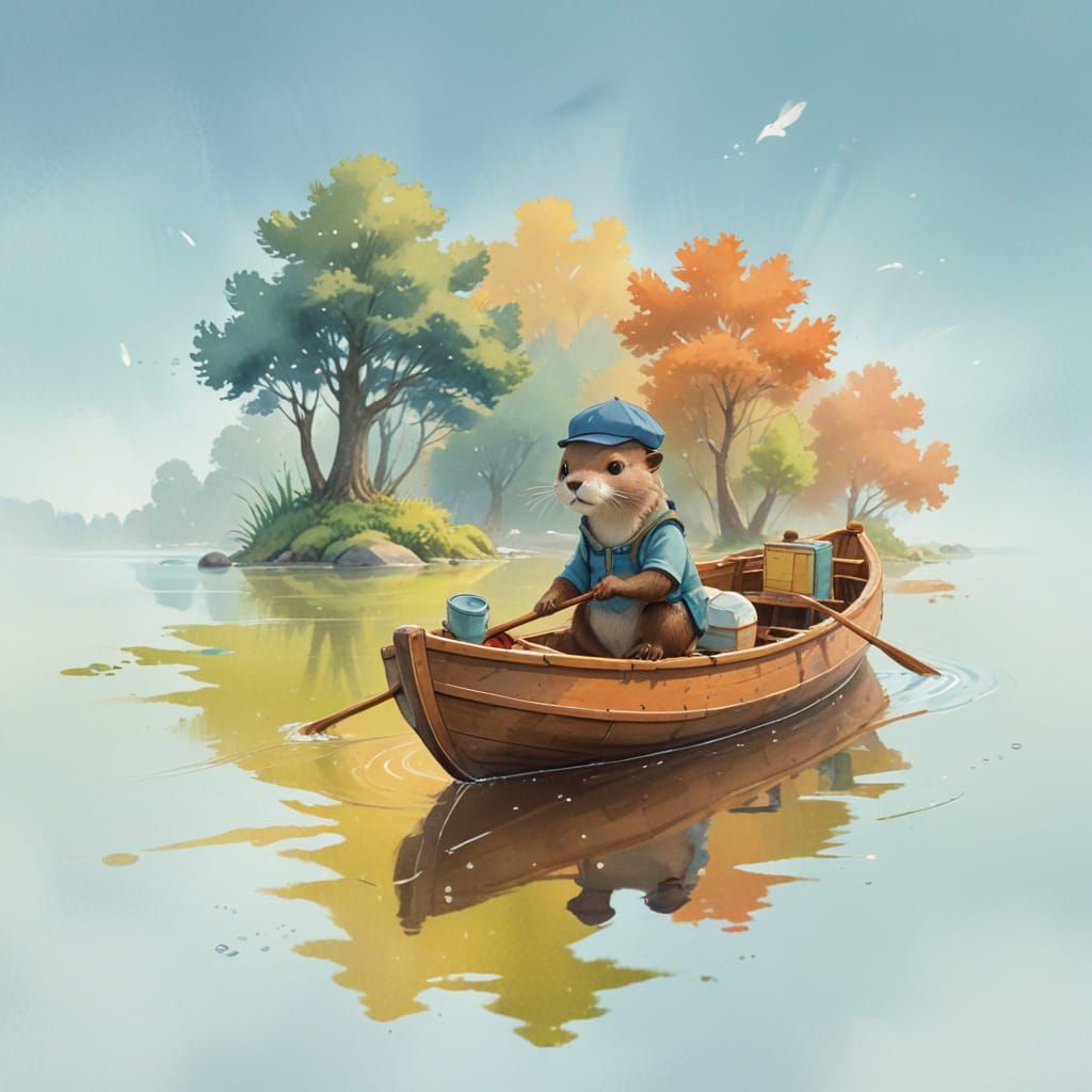 River Otter Postal Worker in Whimsical Watercolor Illustrati...