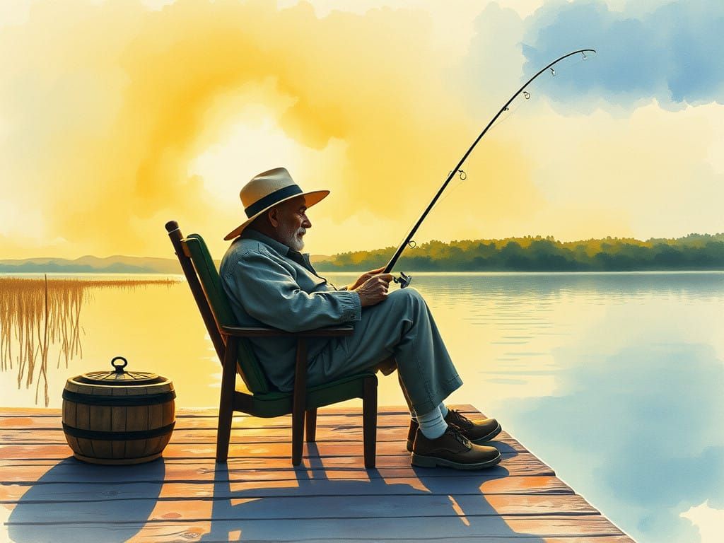 Elderly Angler in Morning Serenity