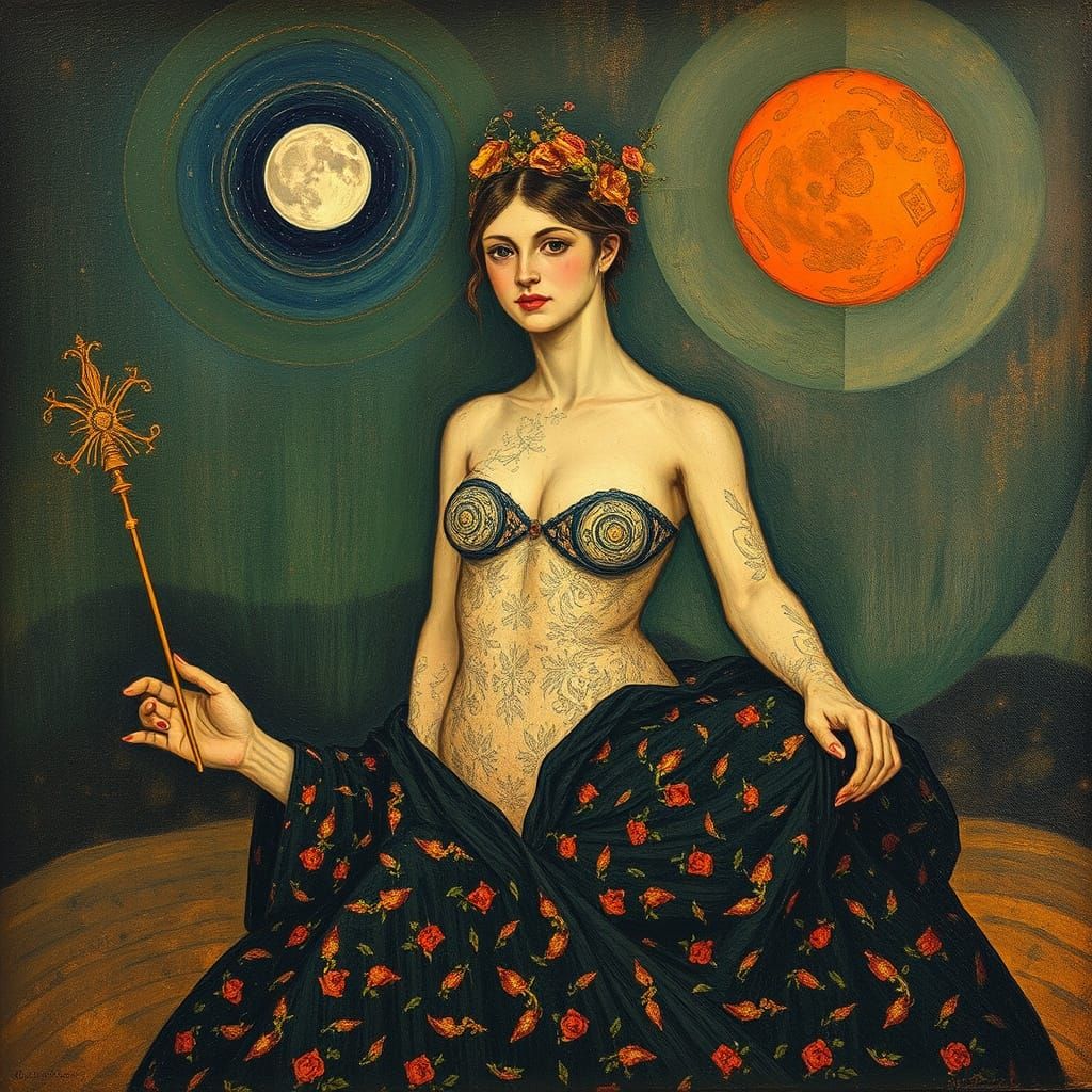 Allegorical Pointillist Oil Painting in a Modernist Style