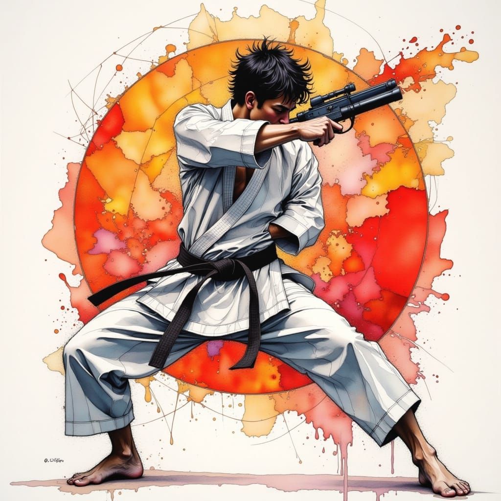 Abstract Pencil Sketch of Karate Practitioner