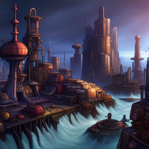 Atompunk city in runinis