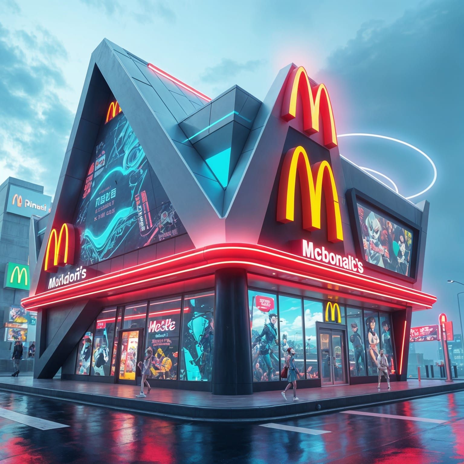 Sleek Futuristic McDonald's Building with Neon Accents