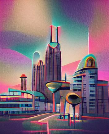 Retro Futuristic Cityscape with Flying Vehicles