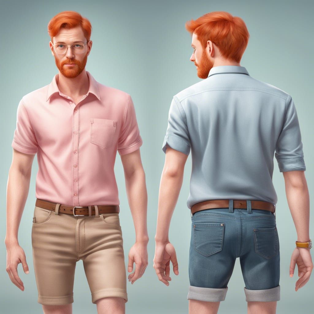 Ginger Haired Man in Pink Shirt and Shorts