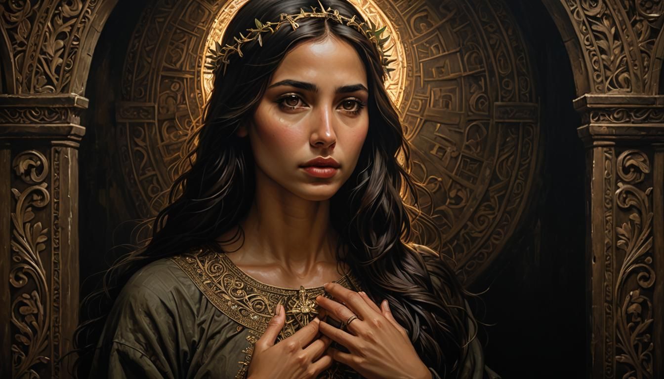 Sad Woman Looks to Jesus in Grimdark Painting