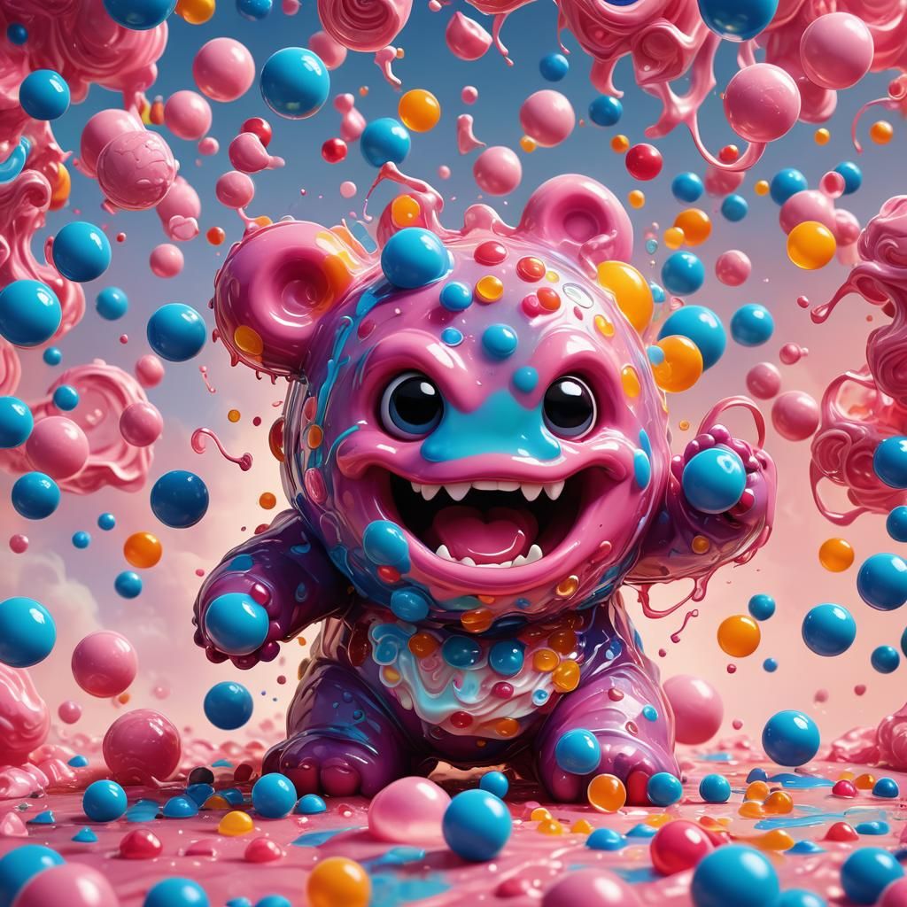 Bubble Gum Monster with Gummy Bear Body in 3D