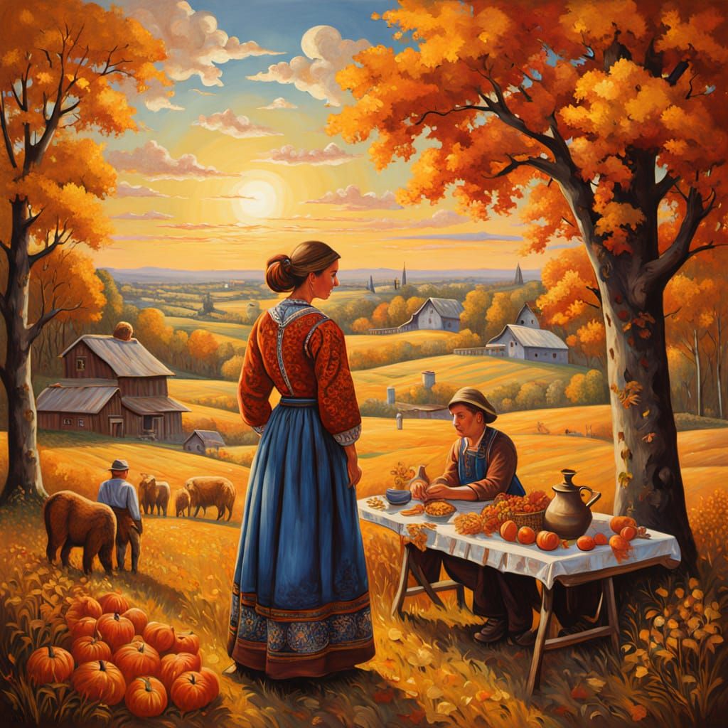 Ukrainian Folk Art Harvest Festival in Autumn Country Yard