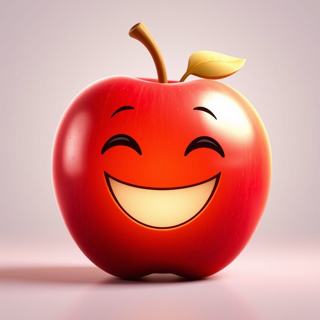 Vibrant Anime Apple with Joyful Grin