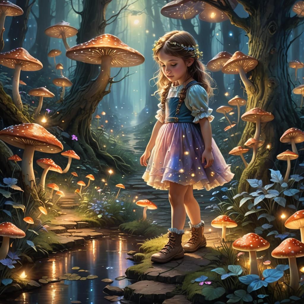 Girl Steps on Crack in Mystical Woodland Path