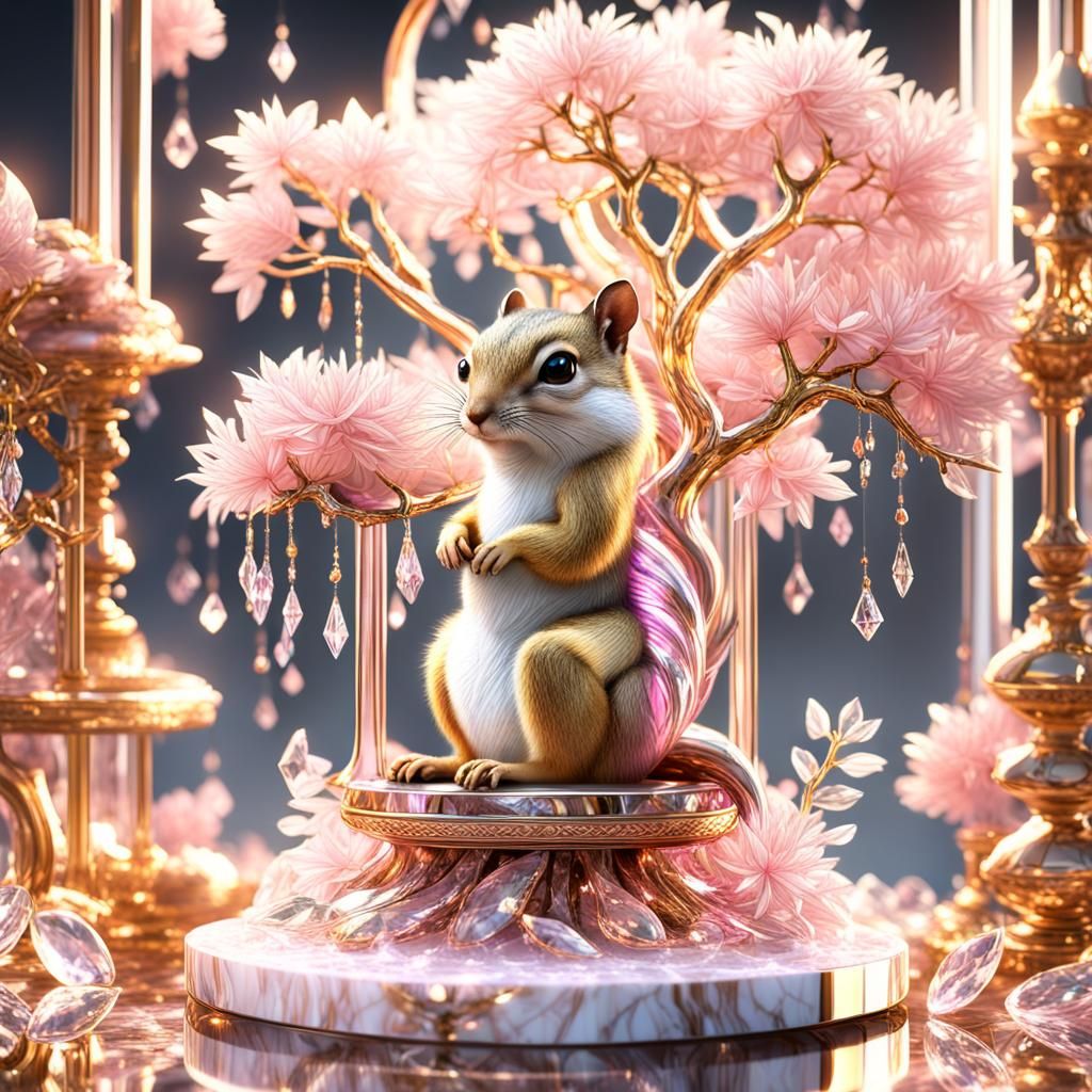 Chipmunk in Crystal Tree, Erté Style Masterpiece