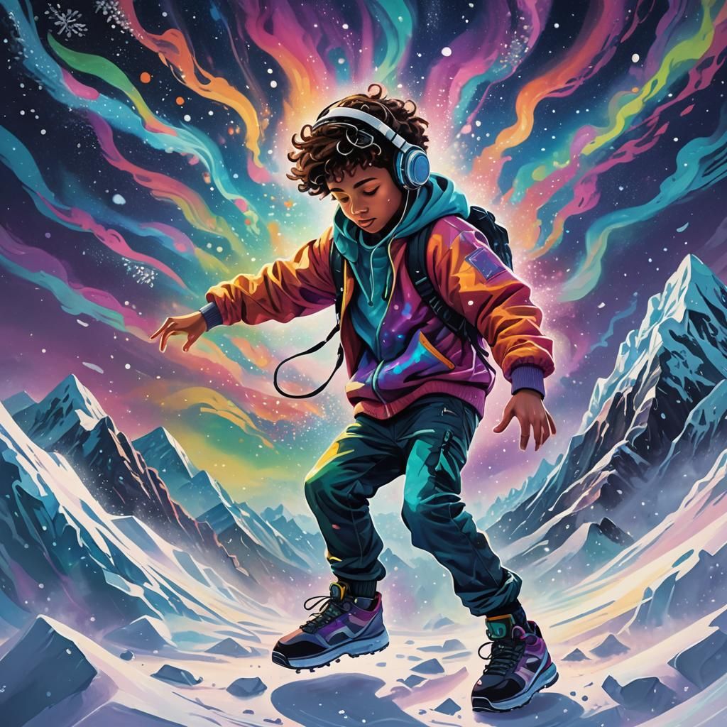 Cosmic Breakdancer in Mixed Media Illustration