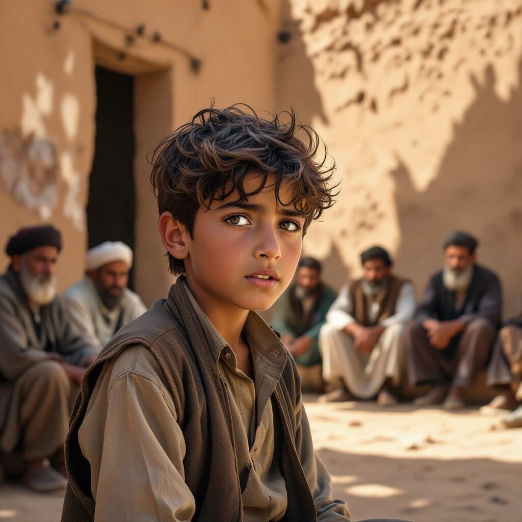 Passionate Boy Speaks to Elders: Realistic Digital Art