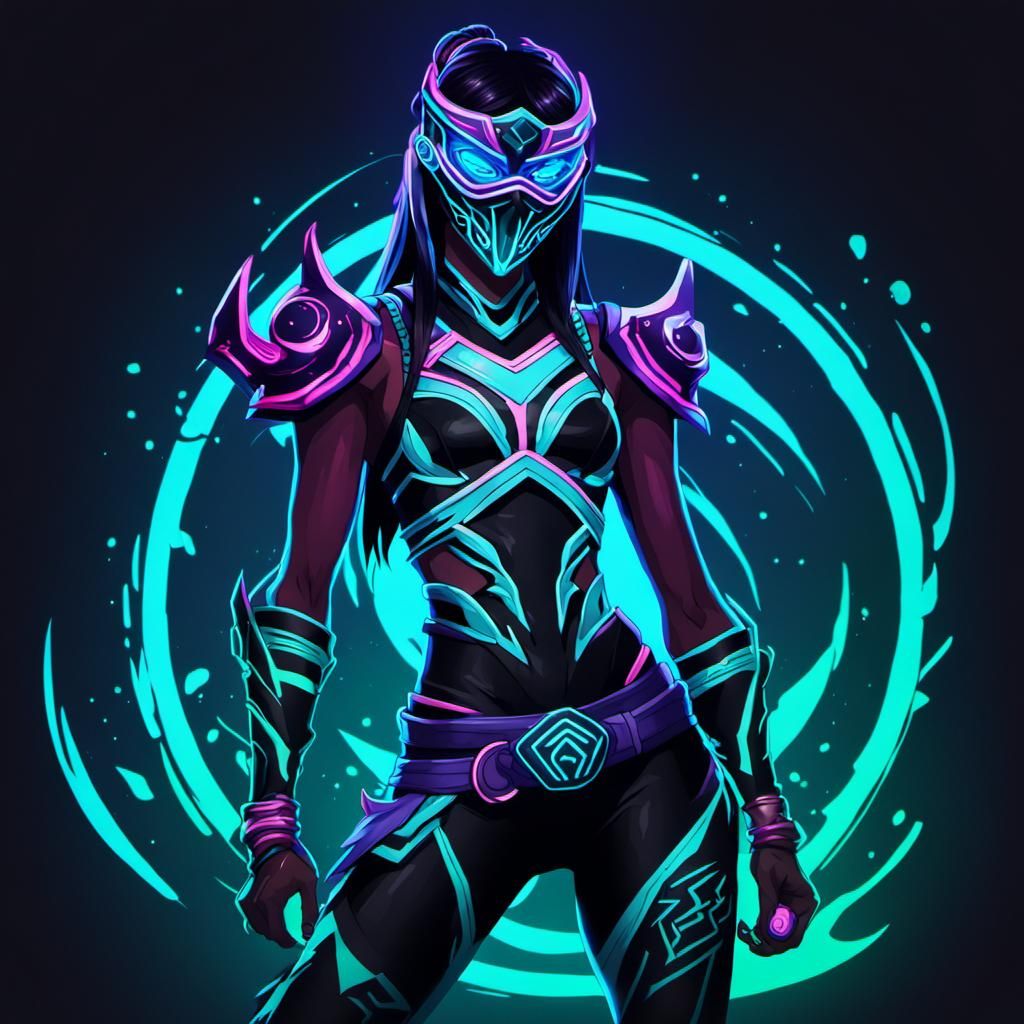Neon Cyberpunk Ninja with Glowing Tattoos