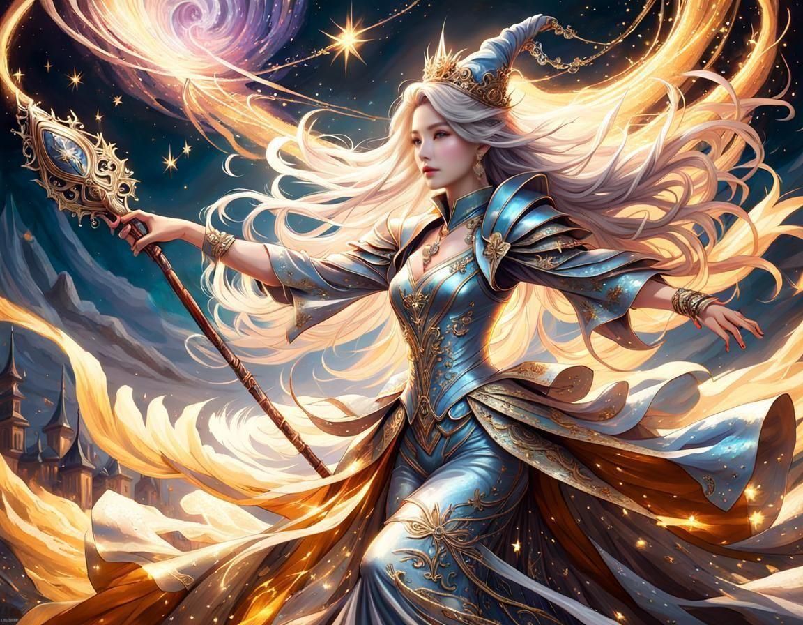 Fantasy Witch Strikes With Broom in Detailed Digital Art