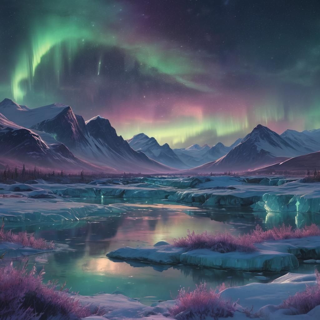 Aurora Borealis over Icy Wonderland Concept Art