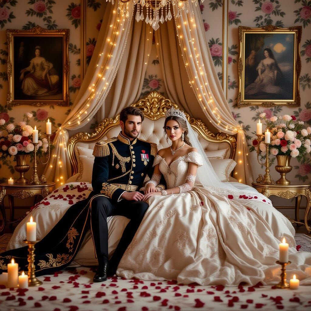 Royal Couple in Bedroom with Candlelight, Digital Art