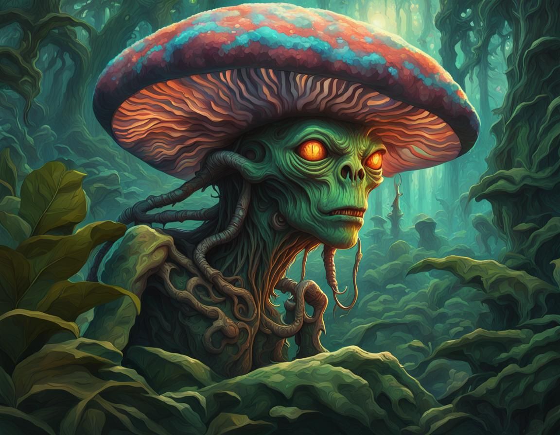 Alien's Psychedelic Jungle Trip: Hyperdetailed Portrait