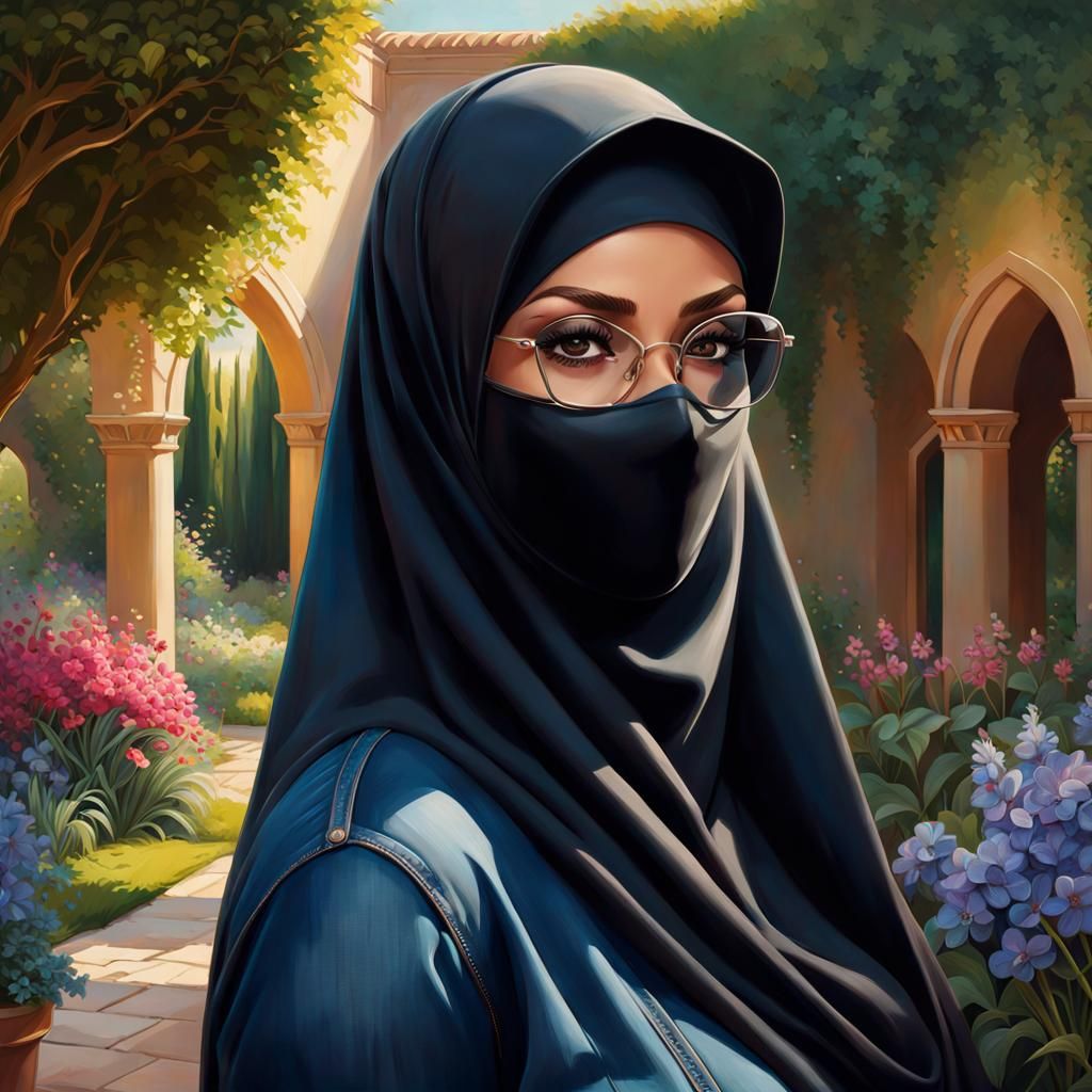 Niqab Woman Portrait in Pin-Up Style