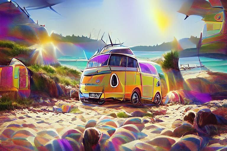 VW Camper Van on a Sunny Beach