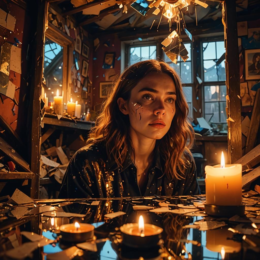 Surreal Woman and Shattered Mirror in Fauvism Style