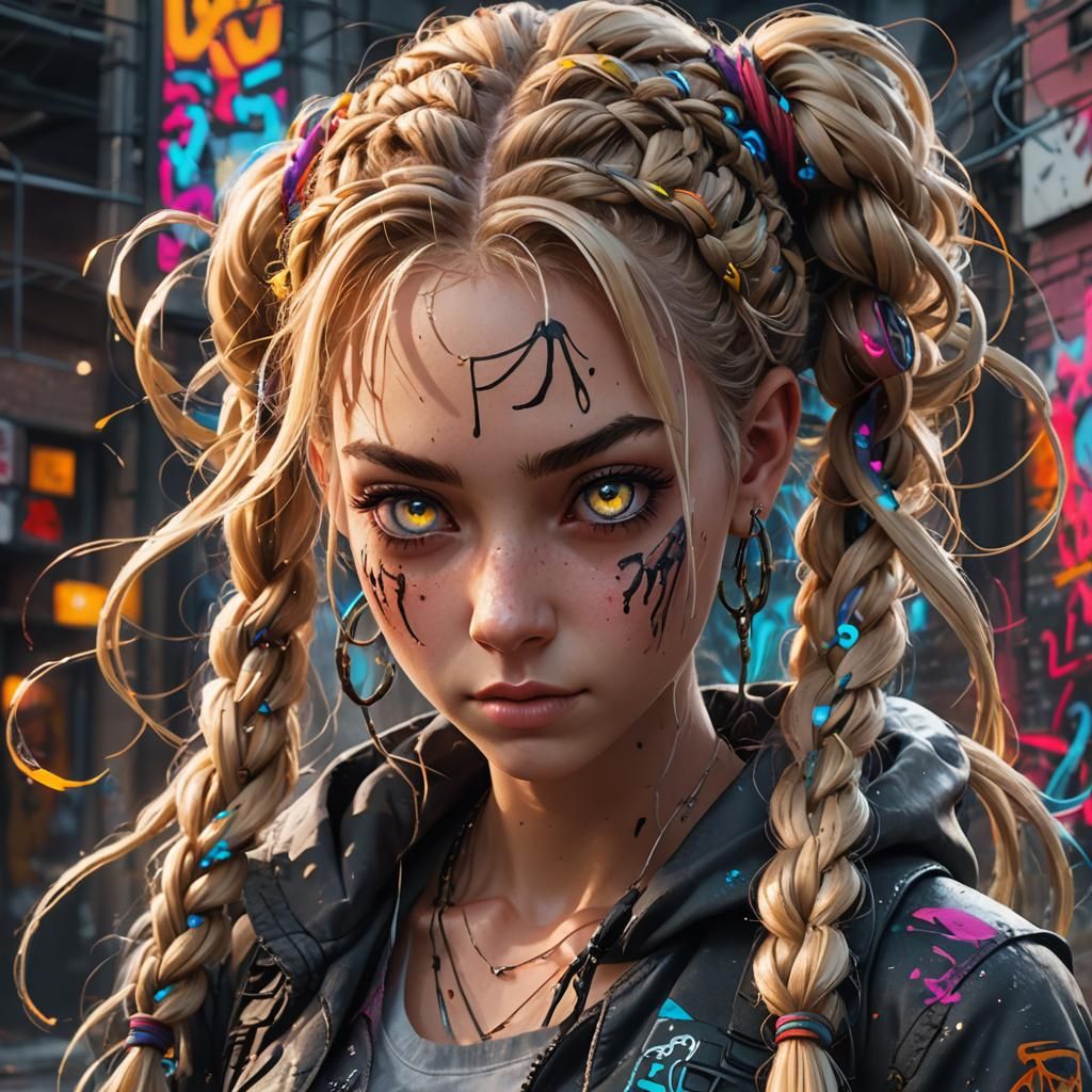Graffiti Girl with Glowing Eyes: Fantasy Art