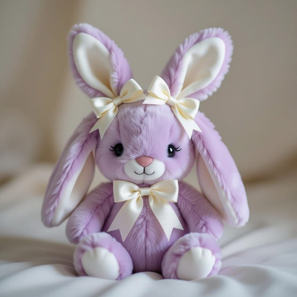 Light Purple Bunny Plushie with White Bows
