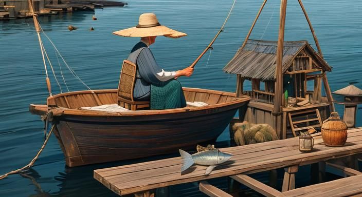 Nostalgic 1920s Coastal Scene with Elderly Fisherfolk