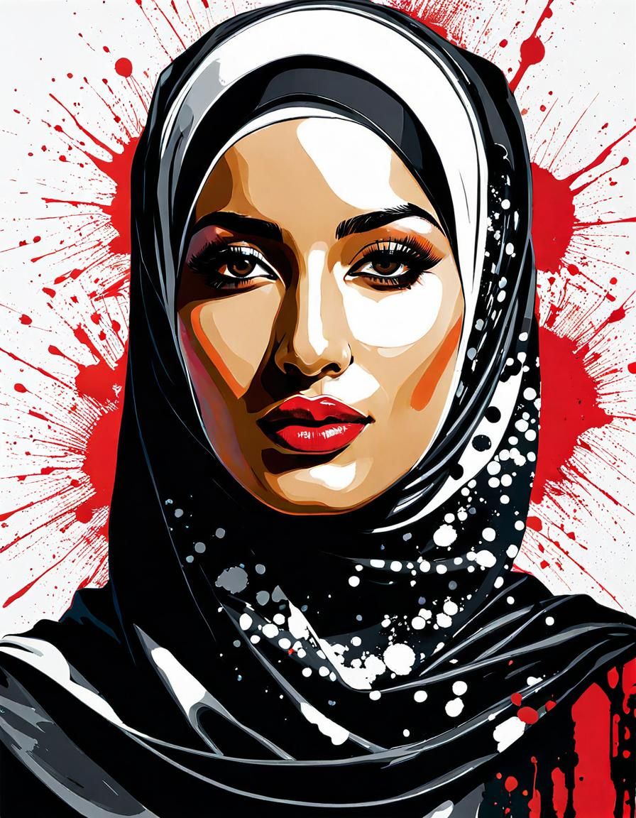 Edgy Hijabi Woman Portrait in Fayum Art Style