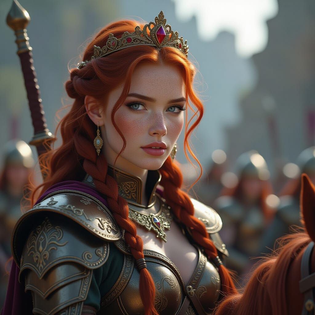 Redheaded Warrior Princess on Horseback