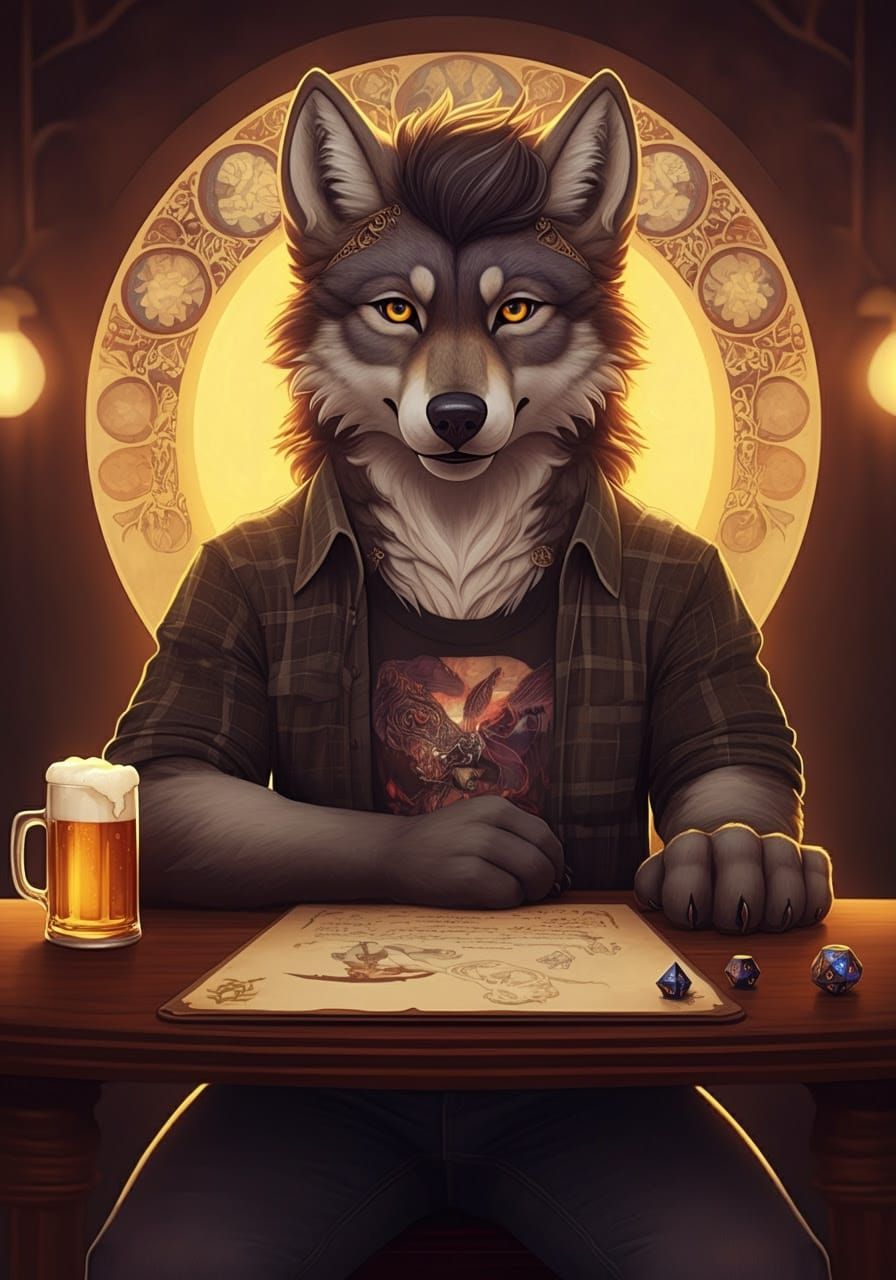 Wolf Dandy Sits for His Epic Fantasy Character Sheet