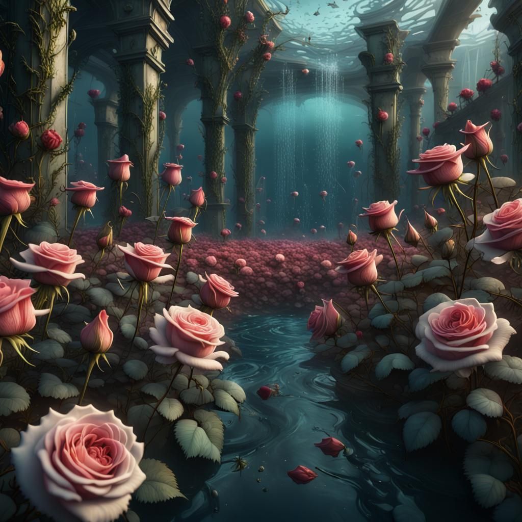Underwater Rose Field: Detailed Matte Painting