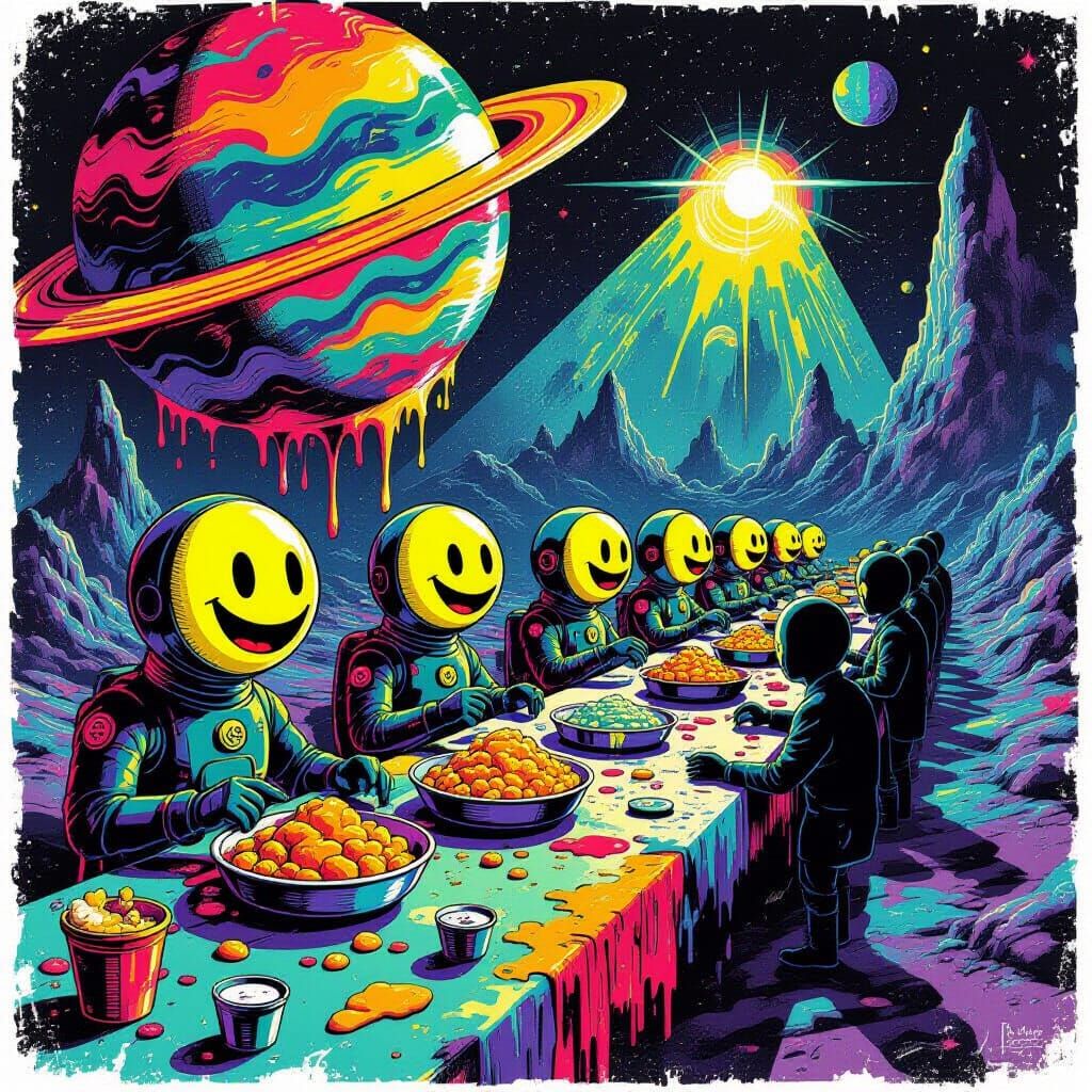 Bizarre Buffet on Paint Drip Planet in Sega Genesis Style