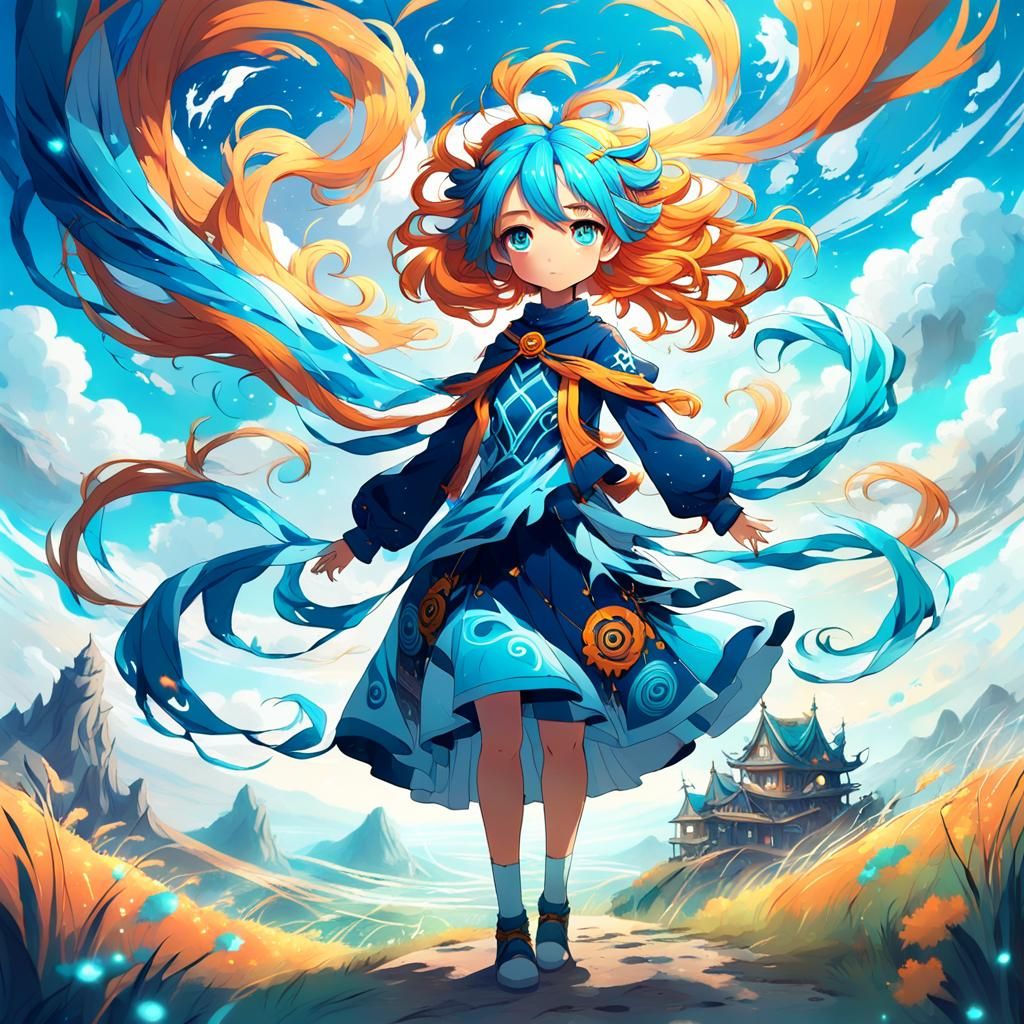 A cute wind elemental anime young girl
