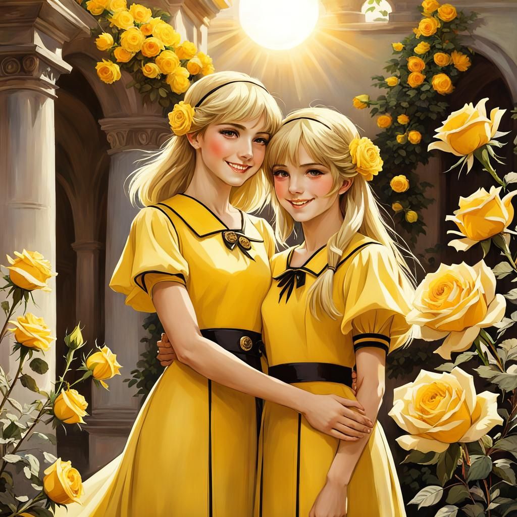 Cheerful Siblings in Rose Garden, Anime Style